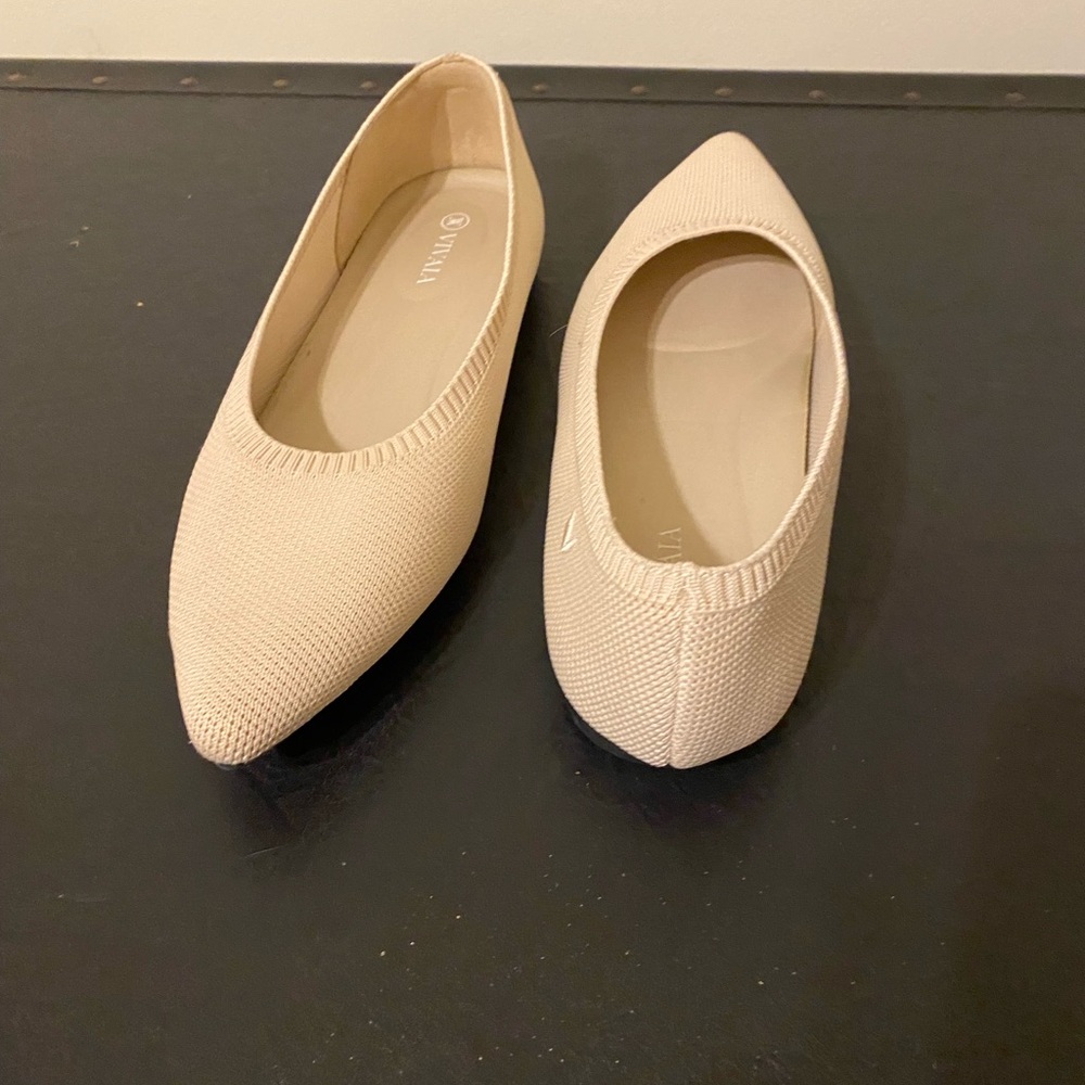 Elegant Viviana Beige/Cream Knit Pointed Toe Slip- on Comfy Cozy Flats for Women - Picture 5 of 13